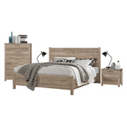 4 Pcs Bedroom Suite Natural Wood Like MDF Structure Double Size Oak Colour Bed, Bedside Table & Tallboy