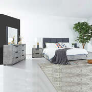 Queen 4 Pcs Bedroom Suite With Dresser Fabric Upholstery Mdf Combination Of Black & Cement Colour