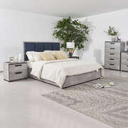 Queen 4 Pcs Bedroom Suite With Tallboy Fabric Upholstery Mdf Combination Of Black & Cement Colour