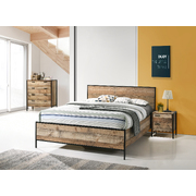 4 Pcs Bedroom Suite with Particle Board Contraction and Metal Legs Queen Size Oak Colour Bed, Bedside Table & Tallboy