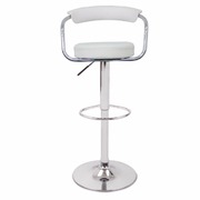 2X White Bar Stools Leather High Back Adjustable Crome Base Gas Lift Swivel Chairs