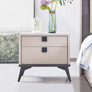 Bedside Table With 2 Storage Drawers Mdf Combination Of Champagne And Black Colour Nightstand