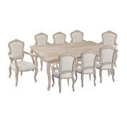 Medium Size Oak Wood White Washed Finish Arm Chair Dining Set