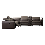 Grey Leather Electric Recliner Corner Sofa With Storage