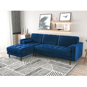 Blue coloured couch and Chaise for the living room 2 seater Tufted with Velvet Upholstery 