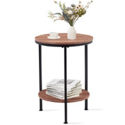 Wooden 2-Tier Side Table/Small Bedside Table/Round Sofa End Table for Living Room, Bedroom