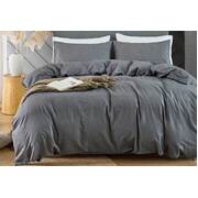 Super King Size Grey Vintage Washed Cotton Quilt Cover Set(3PCS)