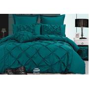 Queen Size Fantine Teal Diamond Pintuck Quilt Cover Set(3PCS)