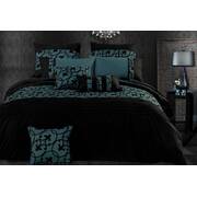 Queen Size Dark Teal Black Flocking Quilt Cover Set(3PCS)