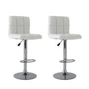 2x White PU Leather Full Grid Kitchen Bar Stools