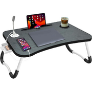 Laptop Desk Bed Table Tray Folding Breakfast Table Portable Lap Standing Desk Notebook Stand Reading Holder for Bed/Sofa Large Lap Desk with USB-Charg