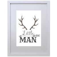 Little Man with Horns and Arrows (210 x 297mm, White Frame)