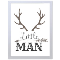 Little Man with Horns and Arrows (297 x 420mm, White Frame)