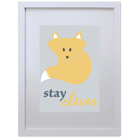 The Fox Stay Clever (Blue, 210 x 297mm, White Frame)