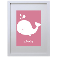 Whale (Pink, 210 x 297mm, White Frame)