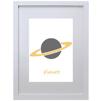 Planet Saturn Space (White, 210 x 297mm, White Frame)