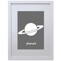 Planet Saturn Space (Gray, 210 x 297mm, White Frame)