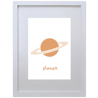 Planet Saturn Space (Orange, 210 x 297mm, White Frame)