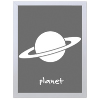 Planet Saturn Space (Gray, 297 x 420mm, White Frame)