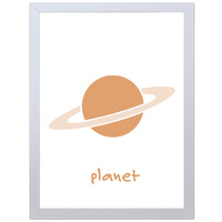 Planet Saturn Space (Orange, 297 x 420mm, White Frame)