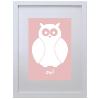 Owl (Pink, 210 x 297mm, White Frame)