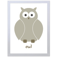 Owl (White, 297 x 420mm, White Frame)