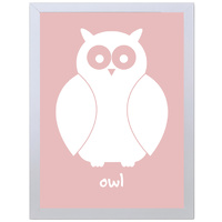 Owl (Pink, 297 x 420mm, White Frame)