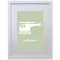 Helicopter (Green, 210 x 297mm, White Frame)