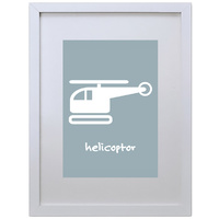 Helicopter (Blue, 210 x 297mm, White Frame)