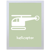 Helicopter (Green, 297 x 420mm, White Frame)