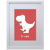 T-Rex Dinosaur (Red, 210 x 297mm, White Frame)