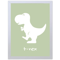 T-Rex Dinosaur (Green, 297 x 420mm, White Frame)