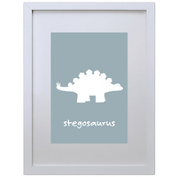 Stegosaurus (Blue, 210 x 297mm, White Frame)