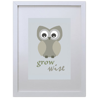 Grow Wise Little Owl (210 x 297mm, White Frame)