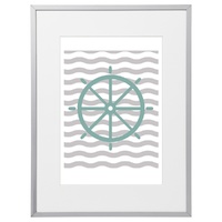 Nautical Boat Wheel  (210 x 297mm, White Frame)