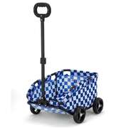 Blue Lattice Compact Foldable Pet Stroller for Dogs and Cats - Lightweight Travel