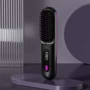 Black Wireless Hair Straightening Brush - Compact And Rechargeable Styling Tool