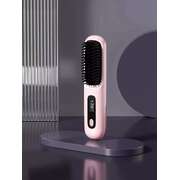 Pink Wireless Hair Straightening Brush - Compact And Rechargeable Styling Tool