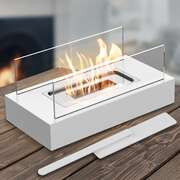 Portable Detachable Tabletop Bioethanol- White Rectangular Design With Glass Shields