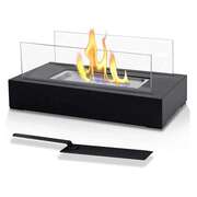 Portable Detachable Tabletop Bioethanol Fireplace - Black Rectangular Design With Glass Shields