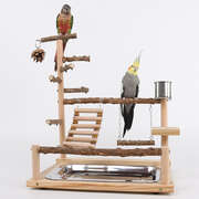 Natural Wooden Parrot Play Stand - Multi-Level Perch with Toys