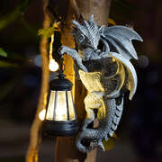 Solar-Powered Dragon Statue with LED Lantern - Gothic Outdoor Decor