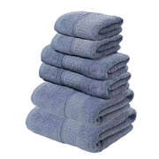 Luxury Grey Blue Cotton Towel Set - Soft & Absorbent (6 Pcs)