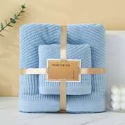 Elegant Blue Towel Set - Diagonal Stripe Bath & Hand Towels