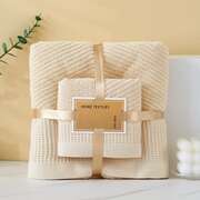 Premium Camel Towel Set - Diagonal Stripe Bath & Hand Towels