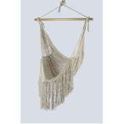 Fringed Cotton Rope Mexican Hammock Swing from Mexico in Ivory