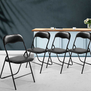 6x Portable Vinyl Folding Chair Padded Seat Steel Frame Black 6 Pack