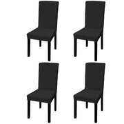 Straight Stretchable Chair Cover 4 pcs Black