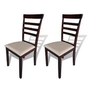 Dining Chairs 2 pcs Brown and Cream Solid Wood and Fabric