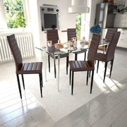 Dining Set Brown Slim Line Chair 6 pcs with 1 Glass Table